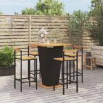 vidaXL Set bar pentru grădină, 5 piese, negru, poliratan/lemn acacia (3187727) - comfy