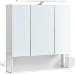 VASAGLE Fali tükrös 3 ajtós fürdőszoba szekrény, fehér 15x70x70cm (BBK124W14) - pepita