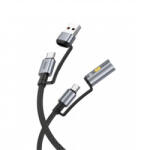 hoco. U138 USB-C/USB-A to USB-C/Öngyújtó adatkábel, töltőkábel, fekete (60W, 3A, 1.2m)