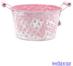  Rombusz mintás hamvas kerek bádog tál - Rózsaszín