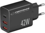Esperanza Quick Power Charger 2xUSB-A / USB-C Hálózati Gyorstöltő Adapter 42W - Fekete (EZC106K)