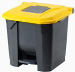  Szelektív hulladékgyűjtő konténer, műanyag, pedálos, fekete/sárga, 30L