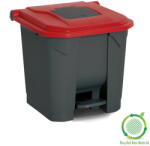  Szelektív hulladékgyűjtő konténer, műanyag, pedálos, antracit/piros, 30L