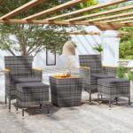 vidaXL 5 részes szürke polyrattan és tömör akácfa kerti bisztrószett (3058377)