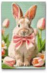  Gyémántszemes kirakó - Nyúl rózsaszín masnival Méret: 20x30cm, Keretezés: Kartonlemezen, Gyémántok: Kerek