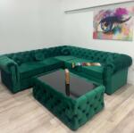 MobAmbient Colțar elegant material catifelat, verde smarald - model CHESTERFIELD