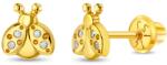 Bebe Gold Cercei din Aur 14K pentru Copii - Buburuza cu Pietre CZ, inchidere cu Filet si Protectie