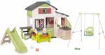 Smoby Set casă Prietenilor cu curte în față și leagăn Friends House Life Smoby modificabil cu construcție metalică și tobogan de 90 cm cu cursă cu apă (SM810250-A36) Casuta pentru copii