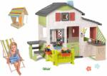 Smoby Set căsuță Prietenilor cu grădinuță în față și șezlong din lemn Friends House Life Smoby extensibilă, cu bucătărie și hrănitoare din lemn pentru păsări (SM810250-A41) Casuta pentru copii