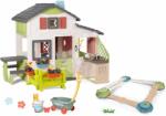 Smoby Set căsuță Prietenilor cu curte și pistă de aventură Friends House Life Smoby extensibilă cu 4 cărări și bucătărie cu cărucior de tras/ținut (SM810250-A37) Casuta pentru copii