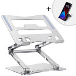 Wozinsky Universal Aluminum Laptop Stand With Smartphone Stand - сгъваема алуминиева поставка за MacBook и лаптопи от 11 до 17 инча (сребрист)