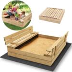 Dechland groapă de nisip din lemn cu bancă și capac (+ geotextil) 120x120cm - maro (PD-03-120-Z)