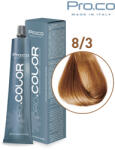 Pro.co Vopsea de par profesionala - cu amoniac - PRO. COLOR - PROCO - 100 ml - 8 3 BLOND DESCHIS AURIU (P8/3)