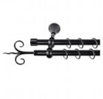 Sn Deco Group Galerie dubla metalica Copac 19mm, negru, 160 cm, prindere perete, KIT COMPLET Suport draperie