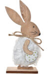 Clayre & Eef Figurina Iepuras Paste lemn maro textil alb 7x4x15 cm (65633)