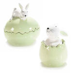 Decorer Set 2 oua cu capac model Iepuras din ceramica verde 12x10x14 cm (A71.39.72B)