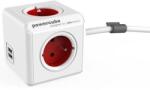 allocacoc Cablu de alimentare prelungitor 230V, CEE7 (priza) - POWERCUBE, 1, 5m, USB EXTENS, rosu, POWERCUBE, 4 prize, 2xport USB, port copii