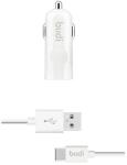 budi - 1 db USB autós töltő LED jelzővel+USB típusú C kábel (BD062T)
