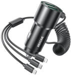 WEKOME WP-C44 Pop digitális sorozat - Autós töltő beépített 3 az 1-ben USB-C / Lightning / Micro USB + 2x USB-A 33 W-os kábellel fekete (WK-WP-C44_BLACK)