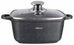 Kinghoff Oală pătrată cu capac 20x20 cm, 2.8L - Kinghoff KH 1601, neagră, cu strat antiaderent din marmură, compatibilă cu inducție