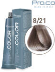 Pro.co Vopsea de par profesionala - cu amoniac - PRO. COLOR - PROCO - 100 ml - 8 21 BLOND DESCHIS IRISE CENUSIU (P8/21)