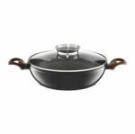 Ambition Tigaie adanca cu capac 28cm, 3.8L, sistem Aroma Knob, invelis Qualum Basic Stone Edition, Darkwood (29467)