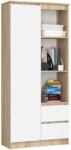  Akord Furniture Factory R11 Polc 80 cm 1 Ajtó 2 Fiók CLP Álló Bútor - Sonoma Tölgy/Fehér Laminált Mat Felület 180x80x35 cm (REGAR111D2SZSONWEISSPK)