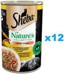 Sheba konzervdoboz 12x400 g Nature's Collection nedves teljes értékű eledel felnőtt macskáknak baromfimáj és halolaj koktél sárgarépával mártásban