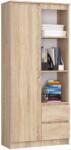  Akord Furniture Factory - Sonoma Tölgy Álló Polc R11 80cm - 1 Ajtó, 2 Fiók, 7 Polc, Mat Felülettel, 180cm Magasság, ABS Élzárás - Önösszeszerelés, CLP Bútor Rendszer (REGAR111D2SZSONPK)