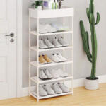  Ötszintes Cipőspolc Tárolókosárral, Vízálló Anyagból, Helytakarékos Kidolgozással - Fehér (38306)