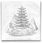  PontPöttyöző - Kínai templom Méret: 50x50cm, Keretezés: Kartonlemezen, Szín: Piros