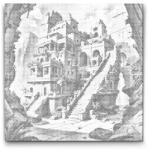  PontPöttyöző - Templom a dzsungelben Méret: 50x50cm, Keretezés: Kerek keret, Szín: Fekete