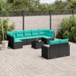 vidaXL 10 részes fekete polyrattan kerti ülőgarnitúra párnával (3219417)