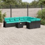 vidaXL 10 részes fekete polyrattan kerti ülőgarnitúra párnával (3219437)