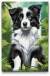  Gyémántszemes kirakó - Border collie kölyökkutya Méret: 40x60cm, Keretezés: Kartonlemezen, Gyémántok: Kerek