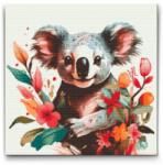  Gyémántszemes kirakó - Koala virágokkal körülvéve Méret: 50x50cm, Keretezés: Keret nélkül (csak a vászon), Gyémántok: Négyzet alakú