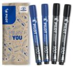Pilot Set flow pack 4 markere permanente P100 albastre si negre varf rotund (PFLW550938)