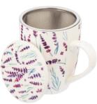 Altom Design Levendulás porcelán bögre tetővel, fémszűrővel - 340 ml (IMO-ALT-01010032764-708525)
