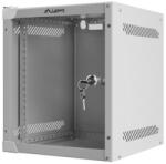 Lanberg WF10-2306-10S 10" 6U SZÉL: 280mm MÉLY: 310mm MAG: 336mm lapraszerelt üvegajtós szürke fali rack szekrény (WF10-2306-10S)