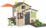 Smoby Casă a Prietenilor cu masă și jocuri sub umbrelă de soare Friends House Evo Playhouse Life Smoby în nuanțe naturale extensibilă (SM810251-2R) Casuta pentru copii