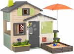 Smoby Casă a Prietenilor cu spațiu de ședere sub fereastră, Friends House Evo Playhouse Life Smoby cu nisipar integrat în culori naturale, extensibilă (SM810251-X) Casuta pentru copii