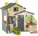 Smoby Căsuța Prietenilor cu ghiveci de flori și stație meteo Friends House Evo Playhouse Life Smoby cu bucătărie în culori naturale extensibilă (SM810251-2T) Casuta pentru copii