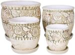Elegantz Комплект от 4 керамични саксии tribale green, Керамика, ф18, ф15, ф12, ф9 см, Зелен (18419-1)