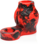 Creature Cocks Hell Hound Silicone Penis Sleeve + Ball Stretcher Medium Red