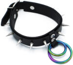 Kiotos Leather Spiked Collar Double Rainbow O-Ring Black