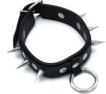 Kiotos Leather Spiked Collar with O-Ring Black