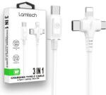Lamtech Cablu de incarcare Lamtech, 3in1, USB la Type-C/Lightning/Micro USB, 2A, 1m, 5202021113119, Alb