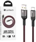 Lamtech Cablu Date si Incarcare Lamtech, USB la Type-C, 5A, 1.2m, Negru/Rosu