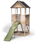 EXIT Toys Căsuță panoramică pe piloni Panorama 500 Wodden Playhouse Exit Toys din chiparos cu nisipar și tobogan de la 3 ani (ET50520500) Casuta pentru copii