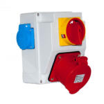 TP Electric Szerelt 3317-es doboz, 1x 5p 16a-ip44 beép. dugalj + 2x 2p+f házt dugalj + 1db forgókapcsoló (16a) (3317-002-5001H)